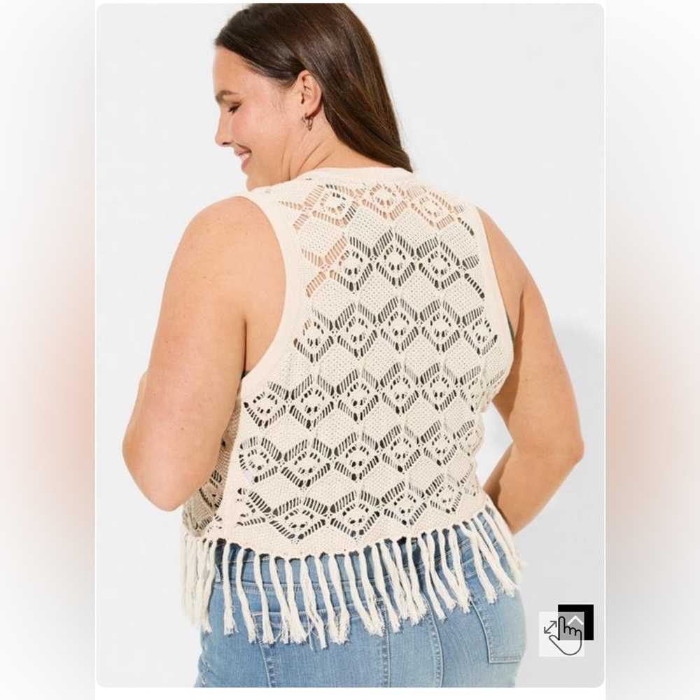 Torrid Pointelle Fringe Sweater Vest NWOT
